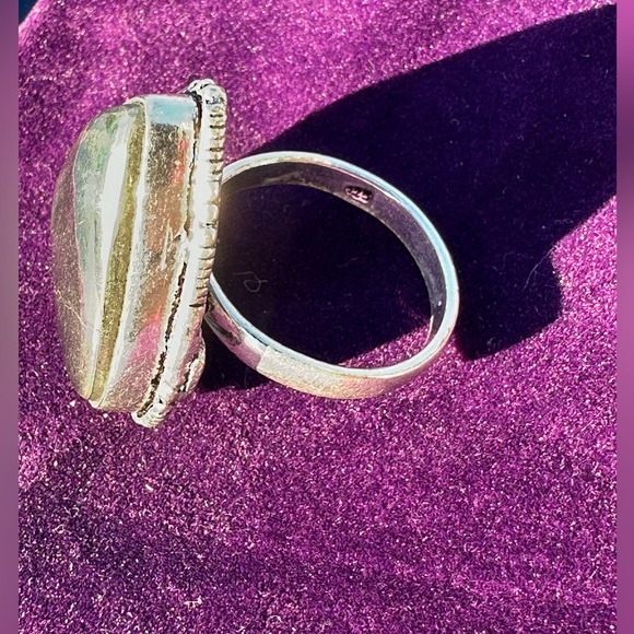 Golden Pyrite Cab Ring 925 size 8 - Picture 7 of 10